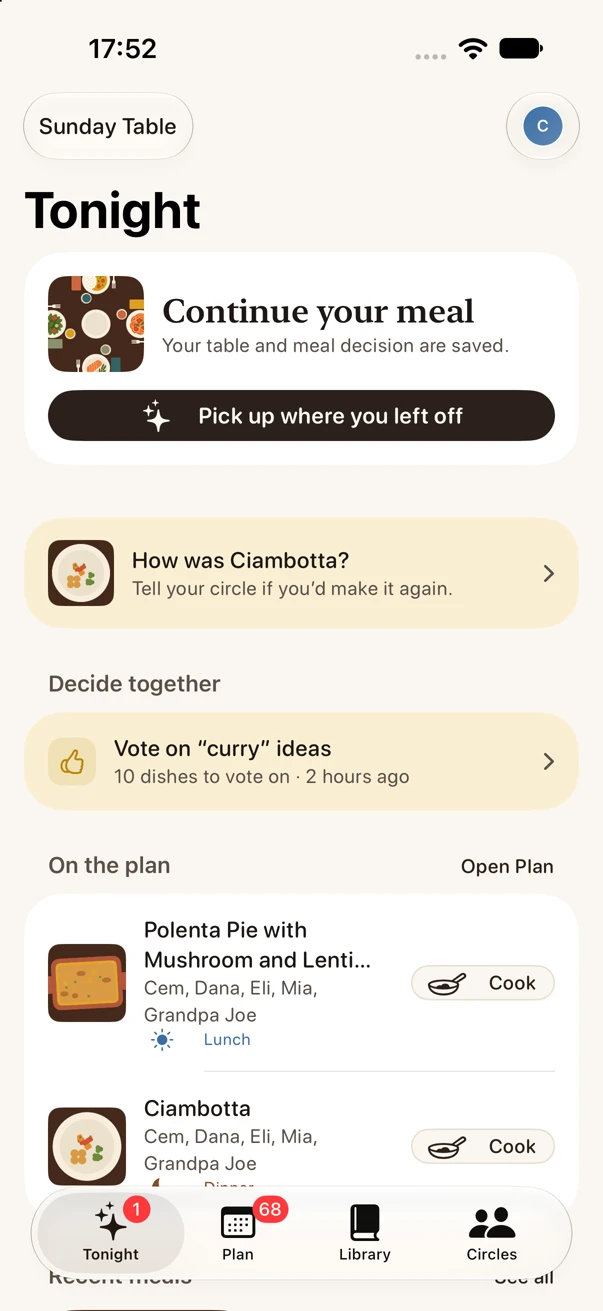 Continue a meal and decide together